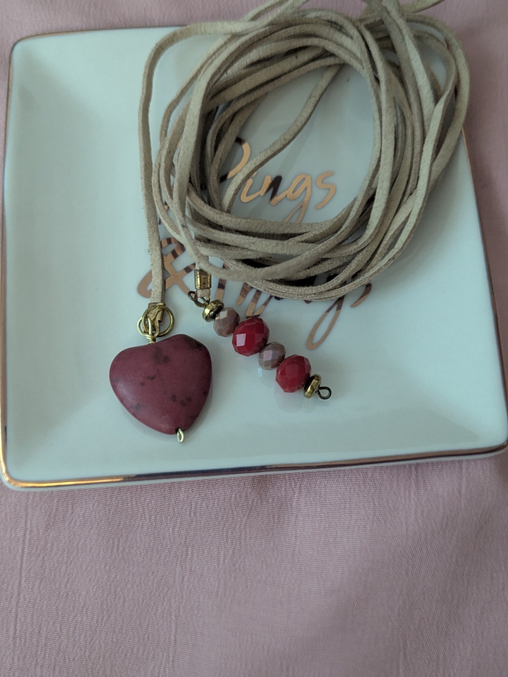 Handmade Pink Heart Suede Wrap Necklace